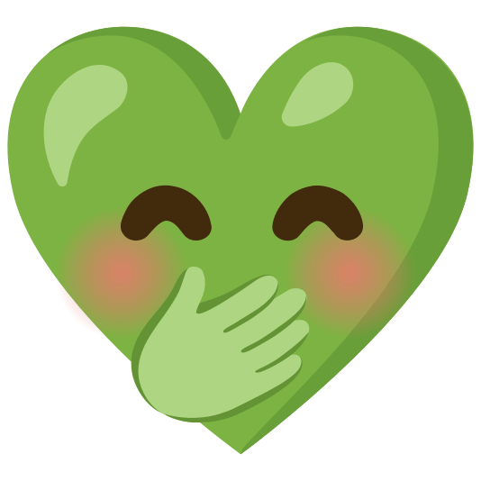 Face with hand over mouth and Green heart