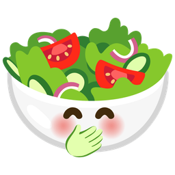face with hand over mouth and green salad
