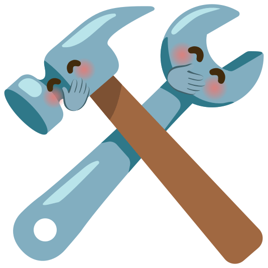Face with hand over mouth and Hammer and wrench