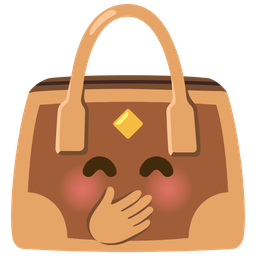 face with hand over mouth and handbag