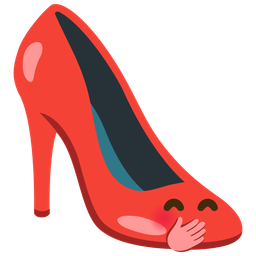 face with hand over mouth and high-heeled shoe