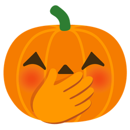 face with hand over mouth and jack-o-lantern