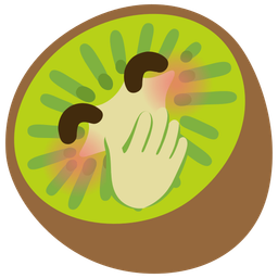 face with hand over mouth and kiwi fruit