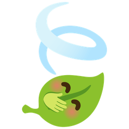 face with hand over mouth and leaf fluttering in wind