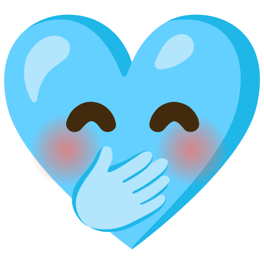 Face with hand over mouth and Light blue heart