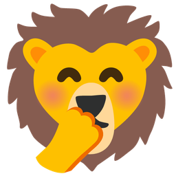 face with hand over mouth and lion