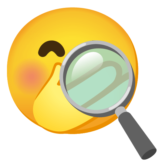 Face with hand over mouth and Magnifying glass tilted right