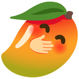 face with hand over mouth and mango
