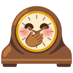 face with hand over mouth and mantelpiece clock