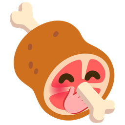 face with hand over mouth and meat on bone