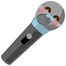 face with hand over mouth and microphone