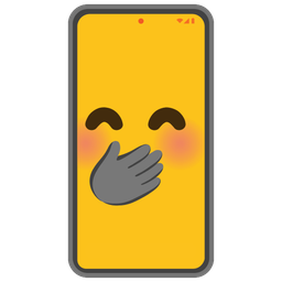 face with hand over mouth and mobile phone