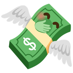face with hand over mouth and money with wings