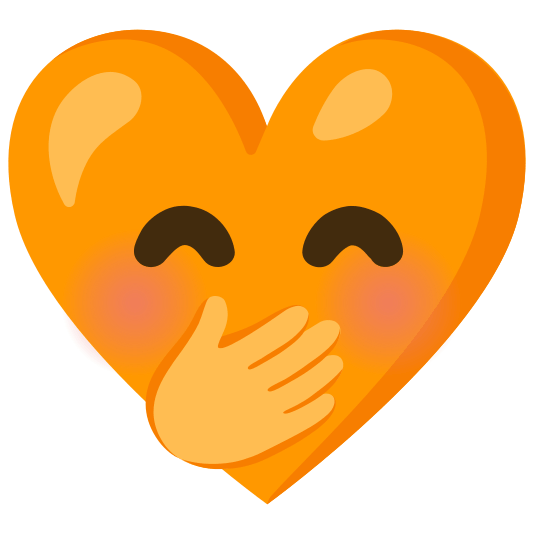 Face with hand over mouth and Orange heart