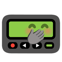 face with hand over mouth and pager