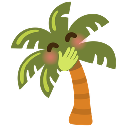 face with hand over mouth and palm tree