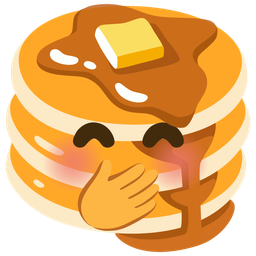 face with hand over mouth and pancakes