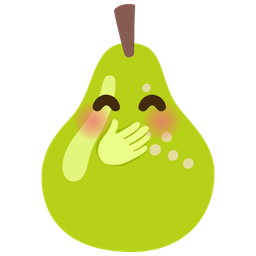 face with hand over mouth and pear