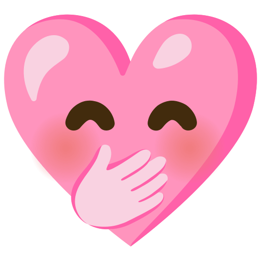 Face with hand over mouth and Pink heart