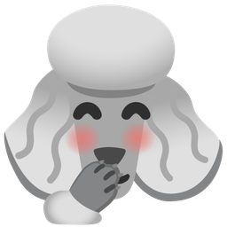 face with hand over mouth and poodle
