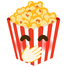 face with hand over mouth and popcorn