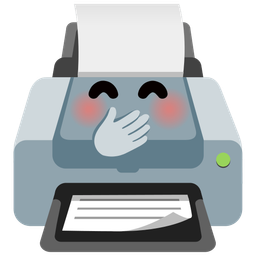 face with hand over mouth and printer
