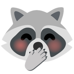 face with hand over mouth and raccoon