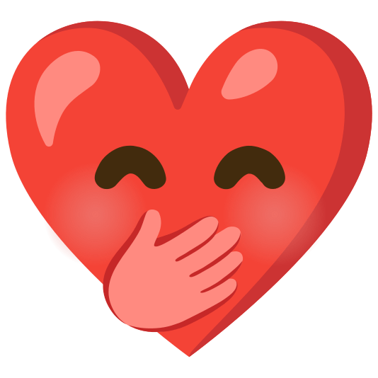 Face with hand over mouth and Red heart
