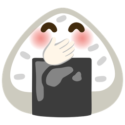 face with hand over mouth and rice ball
