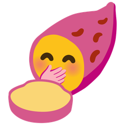 face with hand over mouth and roasted sweet potato