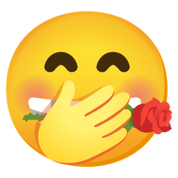 face with hand over mouth and rose