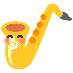 face with hand over mouth and saxophone