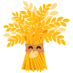 face with hand over mouth and sheaf of rice