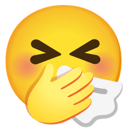 face with hand over mouth and sneezing face