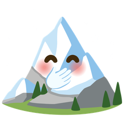 face with hand over mouth and snow-capped mountain