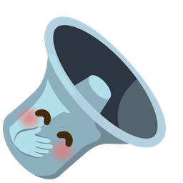 face with hand over mouth and speaker low volume