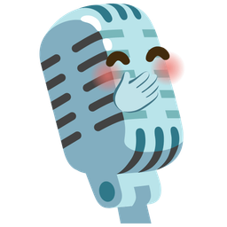 face with hand over mouth and studio microphone