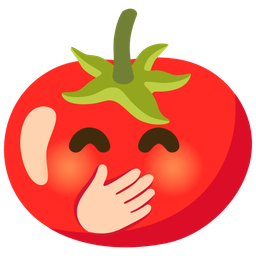 face with hand over mouth and tomato