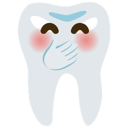 face with hand over mouth and tooth