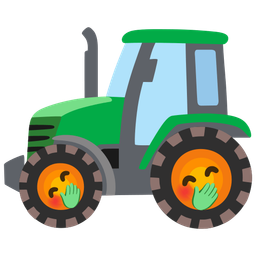 face with hand over mouth and tractor