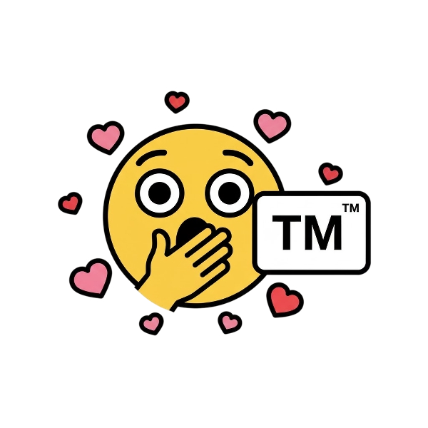 Face with hand over mouth and Trade mark