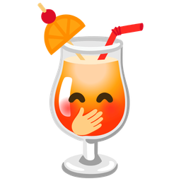 face with hand over mouth and tropical drink