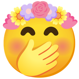 face with hand over mouth and tulip