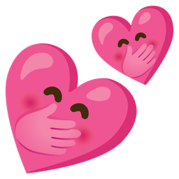 face with hand over mouth and two hearts