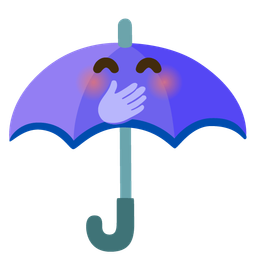 face with hand over mouth and umbrella