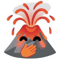 face with hand over mouth and volcano