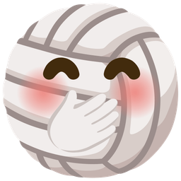 face with hand over mouth and volleyball