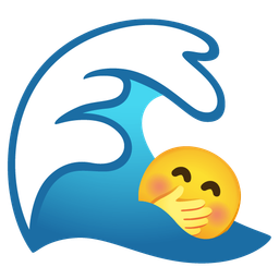 face with hand over mouth and water wave