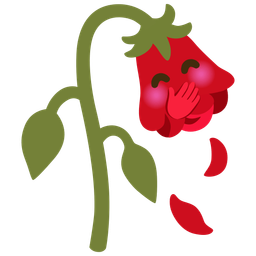 face with hand over mouth and wilted flower