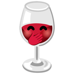 face with hand over mouth and wine glass
